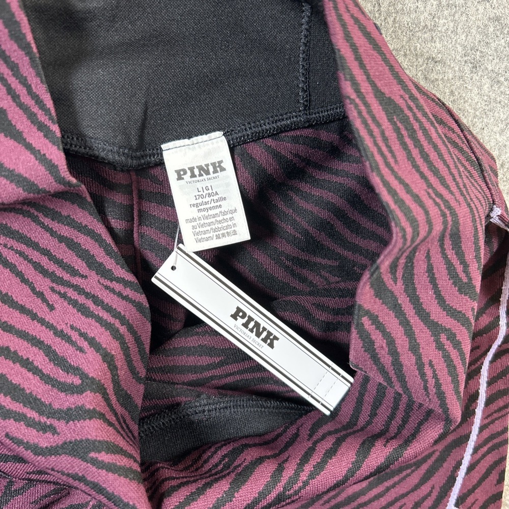 New Victoria's Secret Pink Seamless Leggings Women's Large Maroon Zebra Gym Yoga - Picture 7 of 9